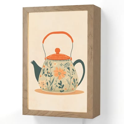 Wandlamp 20x30 cm - Oplaadbaar - Oranje - Theepot - Bloemen - Bladeren - Wandlampen binnen woonkamer - Slaapkamer lamp met kabel - Decoratieve nachtlamp - Vloerlamp snoer