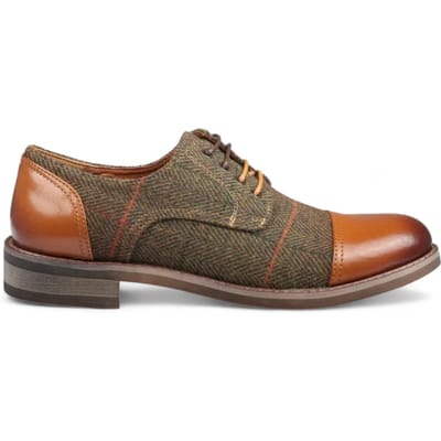 Justin Reess Heren Bruine Leren Tweed Oxford Schoenen - Theon