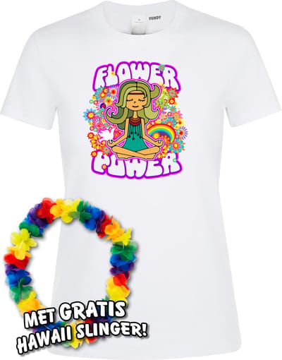 Dames T-shirt Hippie Girl Meditation Flower Power | Toppers in Concert 2022 | Carnaval | Carnavalskleding dames heren | Wit dames | maat XS