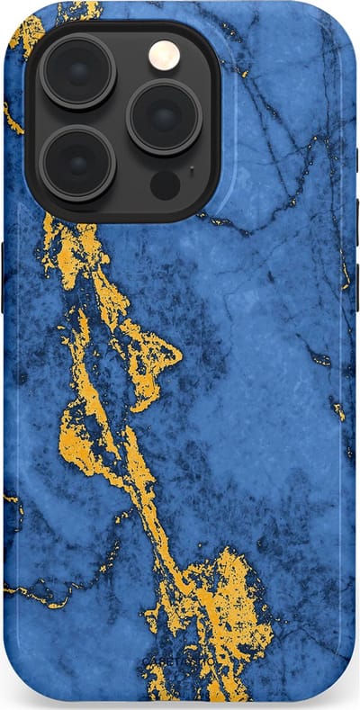 Casetastic hoesje geschikt voor Apple iPhone 15 Pro - MagSafe - Dubbellaagse bescherming - Koninklijk Marmer - Fashion Case - Blauw Goud