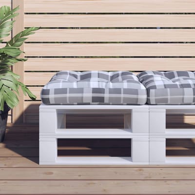 vidaXL - Palletkussen - 50x50x12 - cm - stof - ruitpatroon - grijs