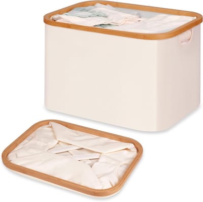 Vouwbare Wasmand van Bamboe, Opvouwbare Opbergmand voor Kleding, 50 Liter, Beige, Ideaal voor Badkamer en Slaapkamer
