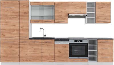 Vicco Fame-Line Complete keukeneenheid – 355 cm, WB Antraciet Eik goud/wit
