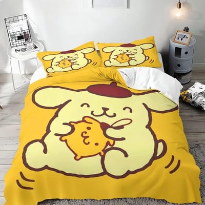 Housse de couette Pompompurin Taie d'oreiller Housse de couette Broderie Linge de lit, Lit simple Lit double Très grand format Ensemble de literie taille normale 70X133cm-2pcs