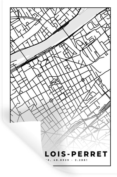 Muurstickers - Sticker Folie - Frankrijk - Plattegrond - Levallois-Perret - Stadskaart - Kaart - Zwart wit - 20x30 cm - Plakfolie - Muurstickers Kinderkamer - Zelfklevend Behang - Zelfklevend behangpapier - Stickerfolie