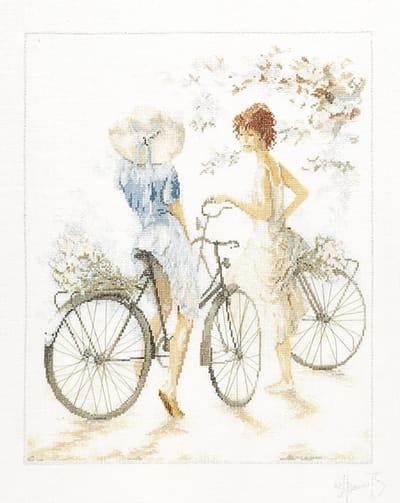 Lanarte Borduurpakket - Borduurset - Borduurpakket volwassenen - Telpakket kit - 39 x 49cm - Meisjes op de fiets - PN-0007949