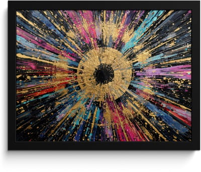 Poster in lijst - Fotolijst 40x30 cm - Posters - Explosie - Goud - Kleurrijk - Abstract - Posterlijst zwart - Decoratie - Wanddecoratie woonkamer - Muurdecoratie slaapkamer