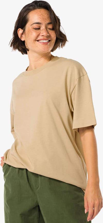 Fashionable Dames Oversized T-shirt / Large Shirt | Boyfriend Shirt | Beige - XL/XXL
