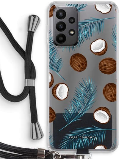 Case Company® - Hoesje met koord geschikt voor Samsung Galaxy A23 hoesje met Koord - Kokosnoot - Telefoonhoesje met Zwart Koord - Bescherming aan alle Kanten en Over de Schermrand