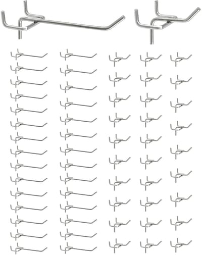 Dailygoods- Muurhaken 60 Stuks - Pegboardhaken - Gereedschapsmuurhaken - Roestvrij Staal - 5cm/10cm - Verchroomd oppervlak