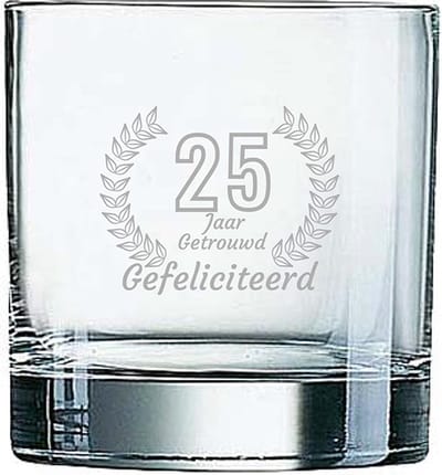 Gegraveerde Whiskeyglas 38cl Gefeliciteerd 25 jaar getrouwd