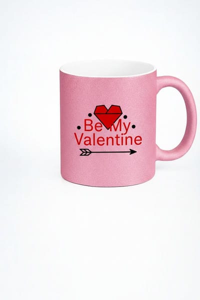 Roze Glitter Valentijn Mok 'Be My Valentine' met Hart en Pijl
