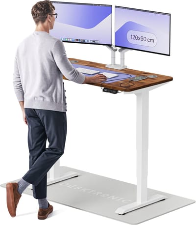 Desktronic HomePro Zit-sta Bureau Elektrisch In Hoogte Verstelbaar, 120x60 cm Massief Notenhout/Wit, Stille Dubbele Motor, Hoogte 62-126cm