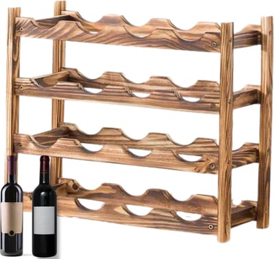 Bovista Wijnrek Muur - Hangend - Wand - Wandmontage - Metaal - Flessenhouder - 16 Flessen - Wijnglazenhouder - Wijnglazenrek - Zwart
