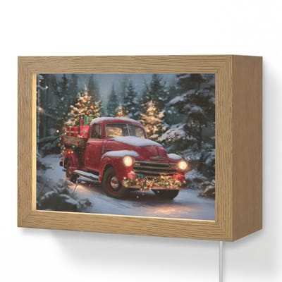 Wandlamp 20x15 cm - Oplaadbaar - Kersttruck - Sneeuwbos - Rood - Wandlampen binnen woonkamer - Slaapkamer lamp met kabel - Decoratieve nachtlamp - Vloerlamp snoer