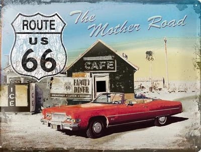 Route 66 The Mother Road metalen wandbord in reliëf  40 x 30 cm