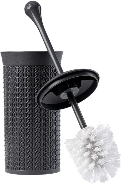 KADAX toiletborstel met houder, kunststof toiletborstel, toiletset, standaard, toiletborstel met ergonomische greep, voor badkamer, borstelset, gesloten vorm, rond (antraciet)