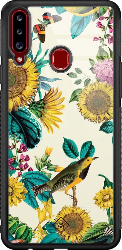 Casimoda® hoesje - Geschikt voor Samsung Galaxy A20s - Zonnebloemen / Bloemen - Luxe Hard Case Zwart - Backcover telefoonhoesje - Multi