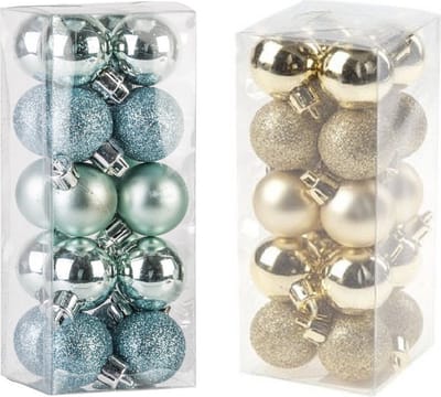 Kleine kunststof kerstversiering 40x stuks set en 3 cm kerstballen in het goud en mintgroen - Voor kleine kerstbomen