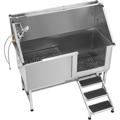 157,5 cm Baignoire pour toilettage de chien Acier inoxydable avec escaliers Filtre à eau