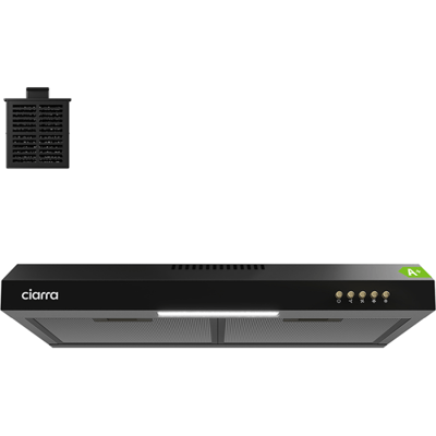 CIARRA Slank 60 cm afzuigkap voor montage op een kast – zwarte behuizing, compact ontwerp, dubbele ventilatieoptie, bediening met drukknoppen