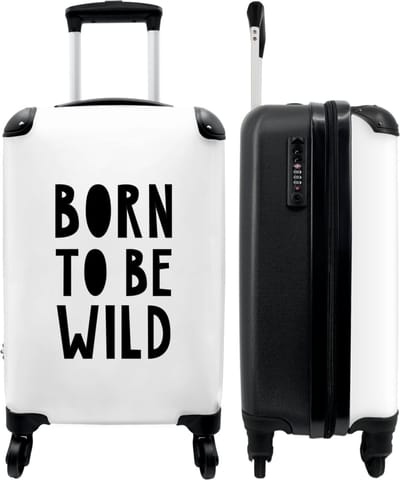 NoBoringSuitcases.com - Witte kinderkoffer: Born to be WILD! - Past binnen 55x40x20 cm / 55x35x25 cm - Handbagage rolkoffertje - Trolley koffertje op wieltjes voor baby/kinderen - Reiskoffer met wielen - Rolkoffer - Kindertrolley meisje - Koffer kids