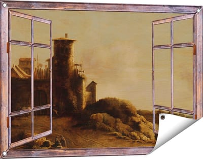 Gards Tuinposter Doorkijk Landschap - Claude de Jongh - 90x60 cm - Tuindoek - Tuindecoratie - Wanddecoratie buiten - Tuinschilderij
