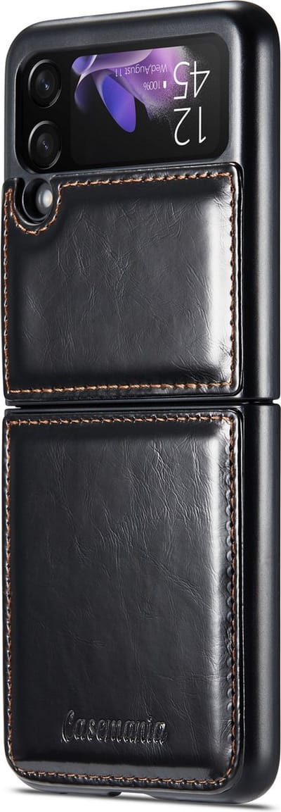 Casemania Hoesje Geschikt voor Samsung Galaxy Z Flip 3 - Charcoal Gray - Kunstlederen Back Cover