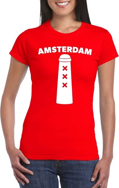 Amsterdam shirt met Amsterdammertje rood dames S