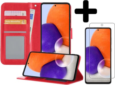 Hoesje - Met Screenprotector - Geschikt voor Samsung Galaxy A72 5G - Luxe Pasjeshouder - Bookcase Portemonee - Flip Case - Kunstleer Book Case - Flipcase - Book Cover - Walletcase - Portemonneehoes - Telefoonhoesjes - Rood