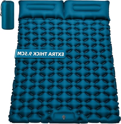 Kampeer Matras - Luchtbed Dubbel - Comfortabel Slapen - Ingebouwde Voetpomp - 205 x 130 cm - Blauw