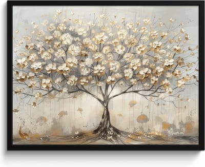 Poster in lijst - Fotolijst 80x60 cm - Posters - Boom - Beige - Goud - Verflook - Grijs - Posterlijst zwart - Decoratie - Wanddecoratie woonkamer - Muurdecoratie slaapkamer