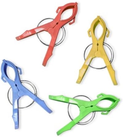 Handdoekklem - 4x - gekleurd - kunststof - 12 cm - handdoek knijper