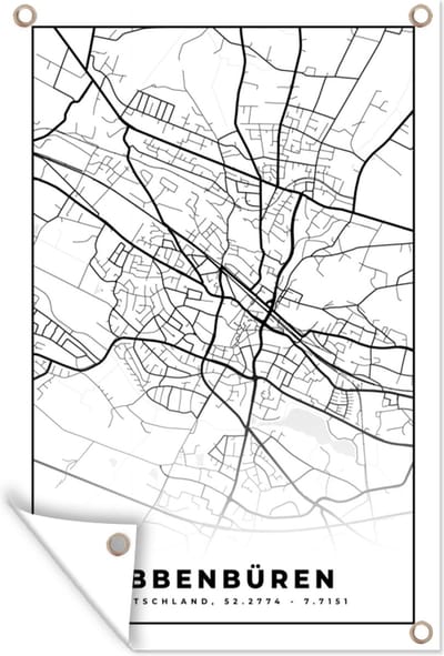 Muurdecoratie Plattegrond - Ibbenbüren - Kaart - Stadskaart - 120x180 cm - Tuinposter - Tuindoek