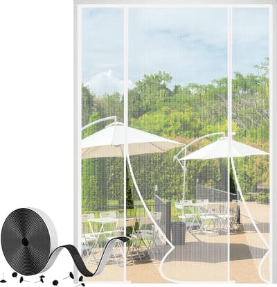 Magnetisch vliegengaas voor deur, insectenbescherming, balkondeur, 190 x 230 cm, veilig voor katten, sterkere magneten, vliegenhordeuren voor schuifdeur, twee openingen, wit