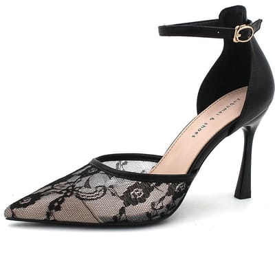 Koreaanse Versie van Sexy Super Hoge Hak Sandalen Franse Enkelgesp Hoge Hak Schoenen Baotou Stiletto Sandalen voor Vrouwen 35 zwart