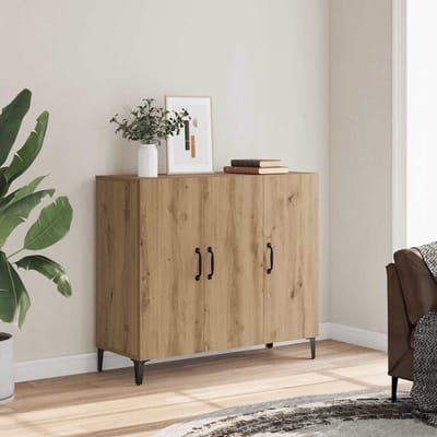 vidaXL - Dressoir - 90x34x80 - cm - bewerkt - hout - artisanaal - eikenkleur