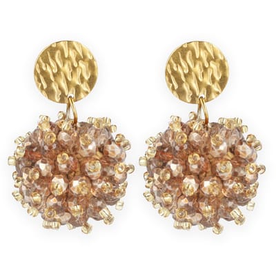 Lajetti - Oorbellen Dames Goudkleurige Bol - Stainless Steel Beaded Earrings - Glaskralen