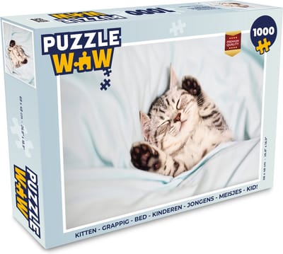 Puzzel Kitten - Grappig - Bed - Kinderen - Jongens - Meisjes - Kids - Legpuzzel - Puzzel 1000 stukjes volwassenen