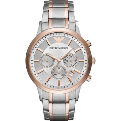 Emporio Armani Renato Zilver Tweekleurig Rose Metaal Heren Quartz Chronograaf AR11077 zilver