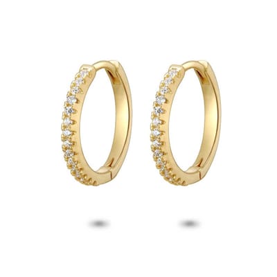 Twice As Nice Oorbellen in 18kt verguld zilver, oorring met zirkonia, 15 mm