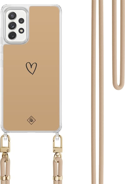 Casimoda® hoesje met koord - Geschikt voor Samsung A52(s) - Hart Bruin - Afneembaar koord - TPU/polycarbonaat - Bruin/beige