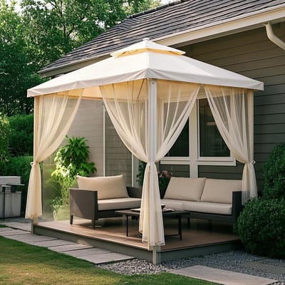 Qelus Buitengordijn Horrengaas – Outdoor Gordijnen voor Gordijnroede - Gordijnen Kant en Klaar - Ventilerend Muggennet voor Terras, Tuin of Balkon - B 160 x H 213cm (Beige)