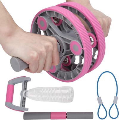 Buikspieroefeningenset - Fitnessroller set - Krachtige training - Uitgebreide set - 67 Inch - Roze