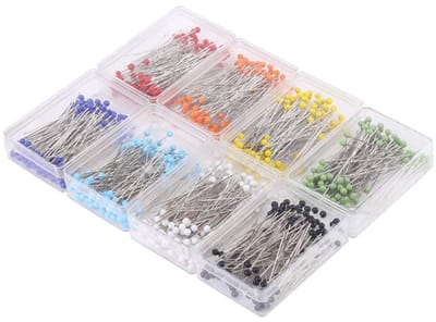 800Pcs Épingle droite à tête ronde, épingles à tête de verre colorée, 38mm long, Pour Couture Quilting Ornement de carte DIY Artisanat