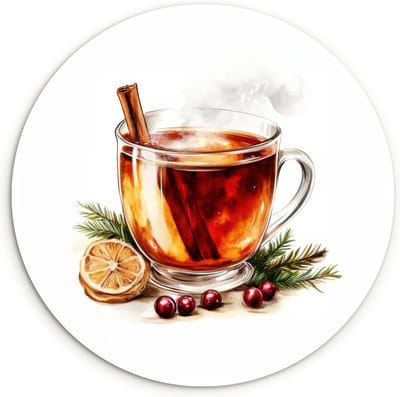 WallCircle® Wandcirkel 30x30 cm - Muurcirkel Thee - Warm - Winter - Sfeer - Muurdecoratie woonkamer - Wanddecoratie keuken - Kamer decoratie accessoires - Ronde schilderijen