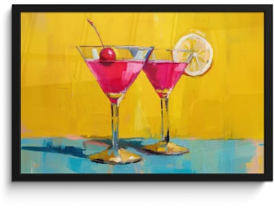 Poster in lijst - Fotolijst 60x40 cm - Posters - Glazen - Cocktail - Citroen - Kers - Posterlijst zwart - Decoratie - Wanddecoratie woonkamer - Muurdecoratie slaapkamer