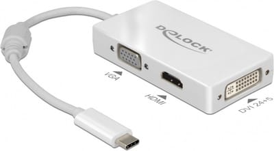 Premium USB-C naar HDMI, DVI en VGA adapter met DP Alt Mode / wit - 0,15 meter