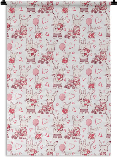 Wandkleed - Wanddoek - Konijnen - Liefde - Patronen - 120x180 cm - Wandtapijt