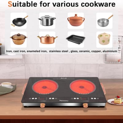 Keramische Kookplaat - Dubbel Glas - Koken Thuis - Automatische Uitschakeling - 56.3 cm - Zwart